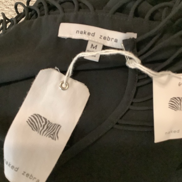 Naked Zebra Size Medium Black Fringe Blouse. New With Tags - Picture 5 of 7